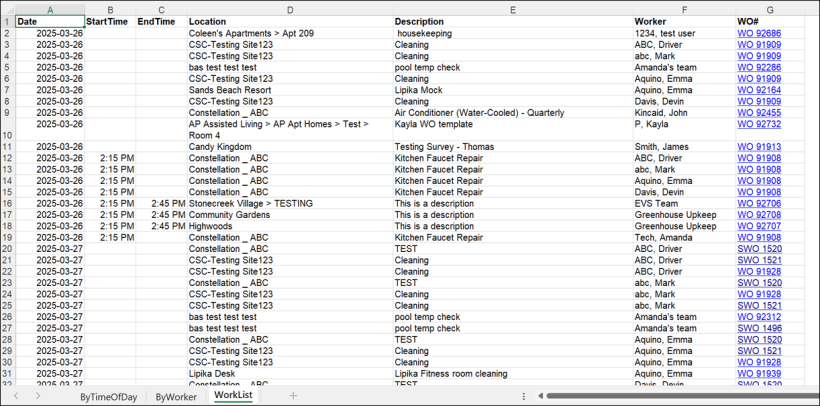 Staff Schedule Excel Report